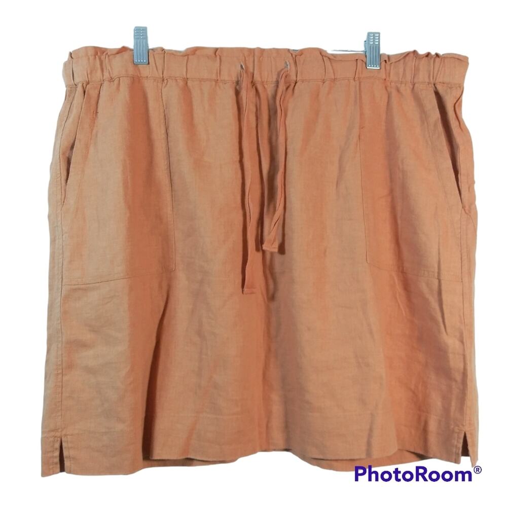 Caslon Orange Linen Casual Skirt Natural Pull On Vacation Size XL